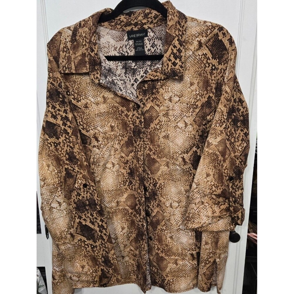 Lane Bryant Brown Tan Snakeskin Button‑Front Shirt – Size 22/24 – EUC - Picture 3 of 8